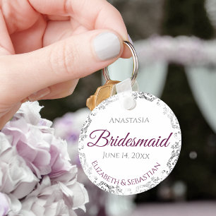 Bridesmaid Wedding Gift Cassis Purple & Gray Lacy Key Ring