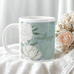 Bridesmaid Wedding Gift – Sage Green & Peonies Large Coffee Mug