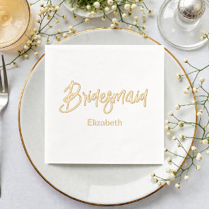 Bridesmaid Wedding Gold White  Foil Napkins