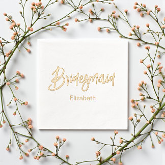 Bridesmaid Wedding Gold White Foil Napkins