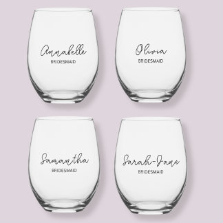 Bridesmaid Wedding Party Modern Stemless Wine Glass