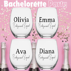 Bridesmaid Wedding Simple Script Custom Name Stemless Wine Glass
