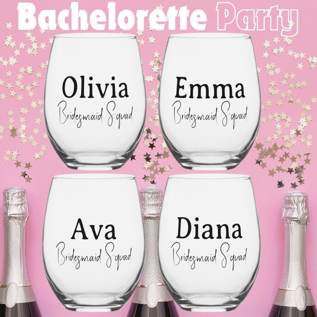 Bridesmaid Wedding Simple Script Custom Name Stemless Wine Glass (Creator Uploaded)
