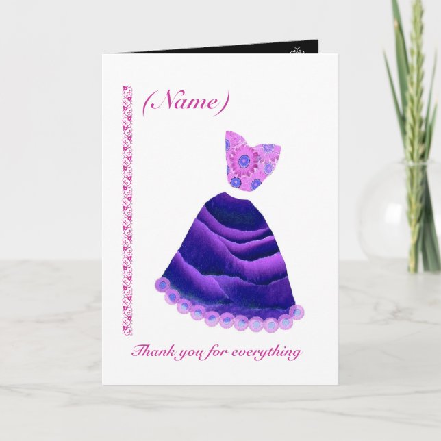 BRIDESMAID Wedding Thank You - PURPLE Gown Card (Front)