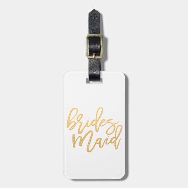 Bridesmaid white and Gold Travel Luggage Tag (Front Vertical)