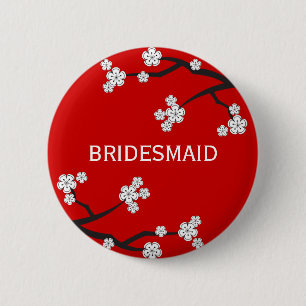 BRIDESMAID White Cherry Blossoms Wedding Button