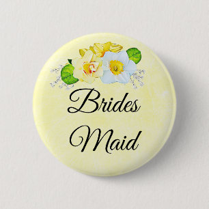 Bridesmaid Yellow Floral 6 Cm Round Badge
