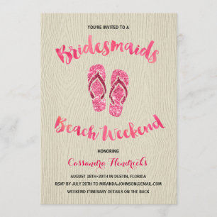 Bridesmaids Beach Weekend with Pink Faux Glitter Invitation
