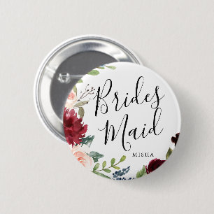 Bridesmaids Burgundy Bouquet Custom Name Wedding 6 Cm Round Badge