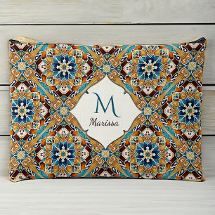 Bridesmaids gifts Teal brown talavera monogrammed Accessory Pouch