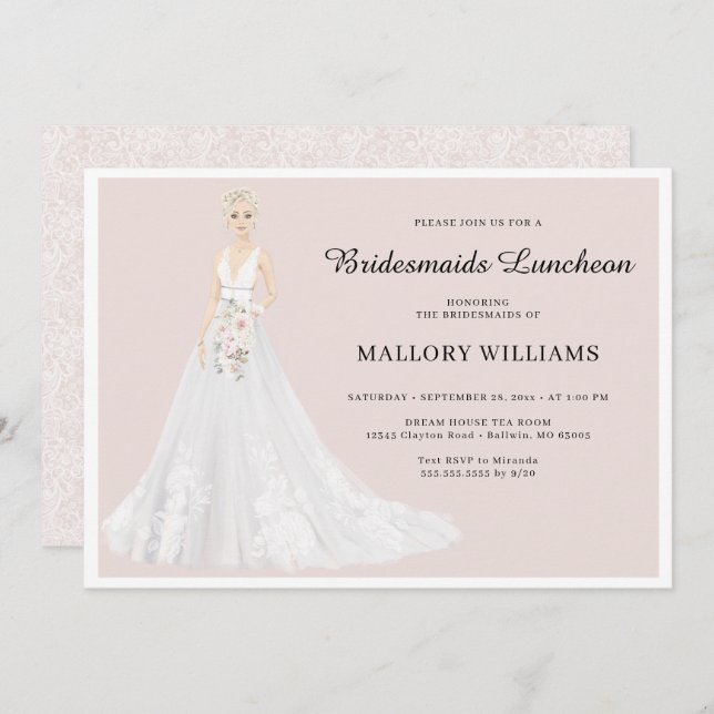 Bridesmaids Luncheon Bridal Gown Invitation (Front/Back)