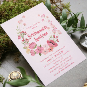 Bridesmaids Luncheon Floral Pink Bridal Shower Invitation