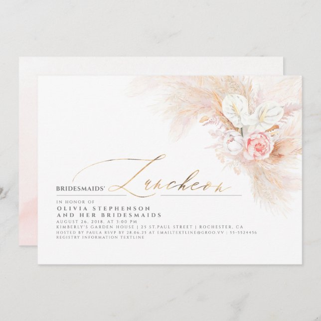 Bridesmaids Luncheon Pampas Grass Bridal Shower Invitation (Front/Back)