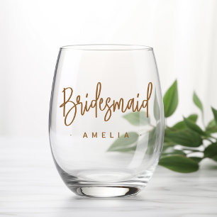 Bridesmaid's name elegant calligraphy script stemless wine glass
