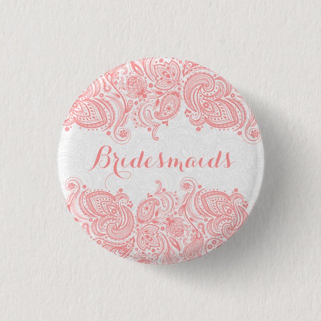 BridesMaids Pink Lace White Background 3 Cm Round Badge (Front)