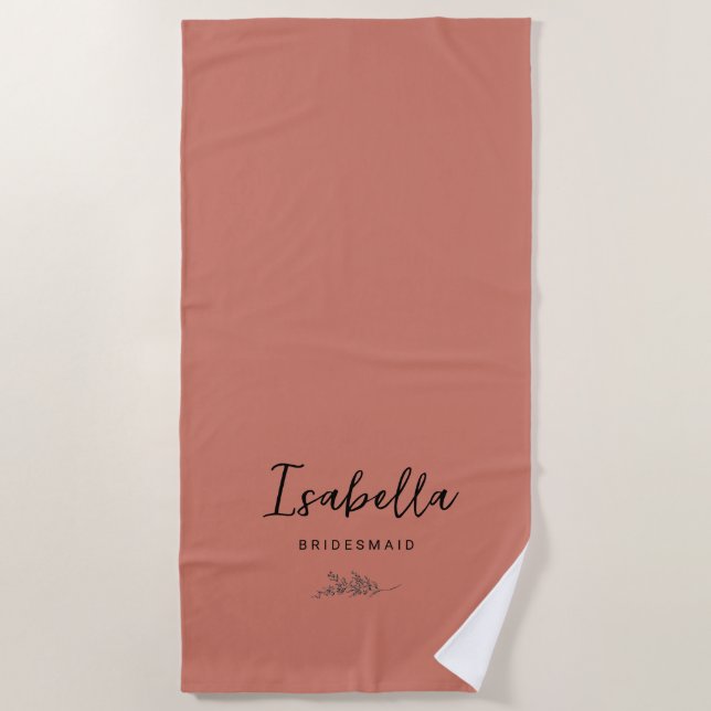 Bridesmaids Terracotta Botanical Beach Towel (Front)