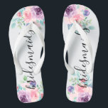 Bridesmaids Typography Colourful Flowers Bouquet Jandals<br><div class="desc">Elegant modern bridesmaids typography with colourful watercolors flowers bouquet.</div>