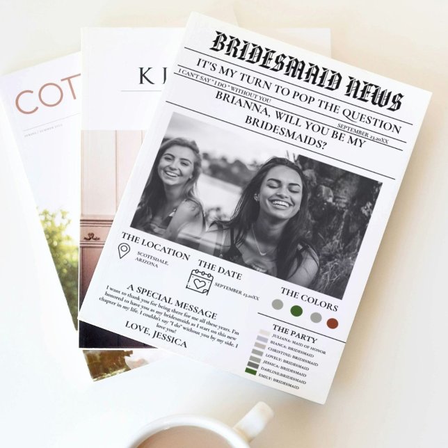 Bridesmais proposal newspaper+Bridesmaid info card (Creator Uploaded)