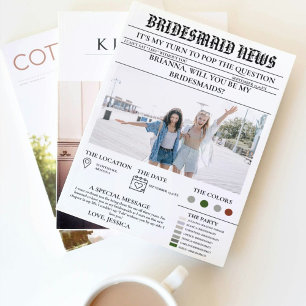 Bridesmais proposal newspaper+Bridesmaid info card