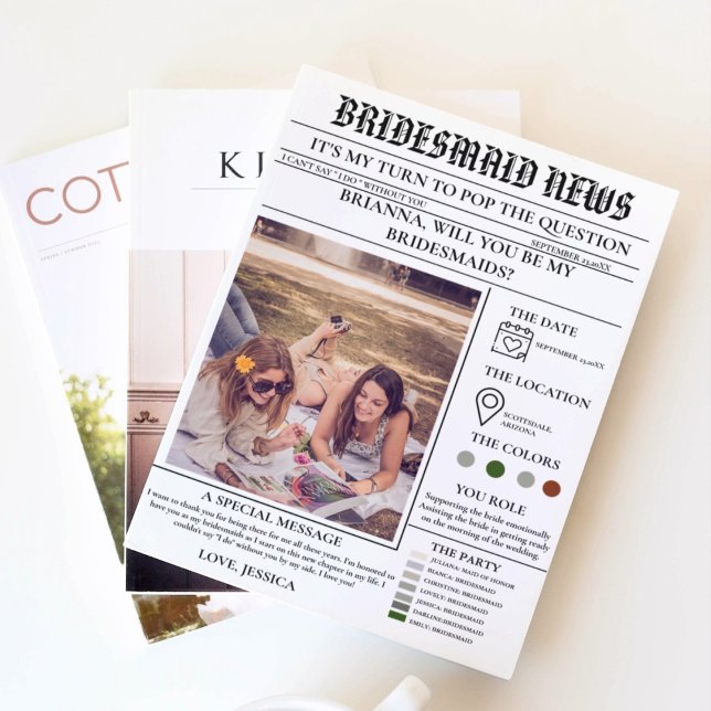 Bridesmais proposal newspaper+Bridesmaid info card (Creator Uploaded)