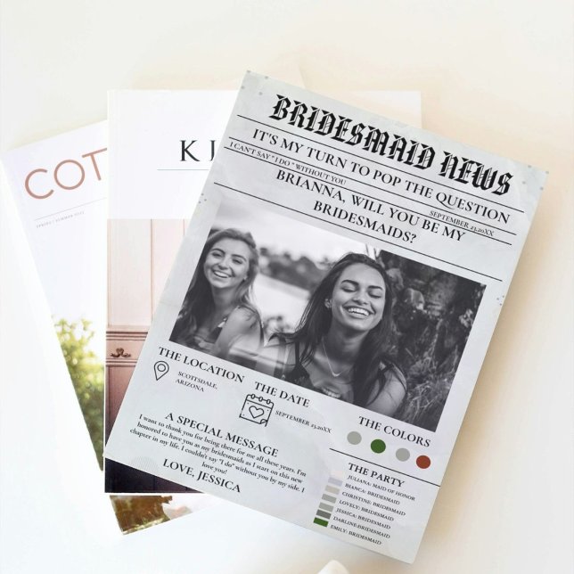 Bridesmais proposal newspaper+Bridesmaid info card (Creator Uploaded)