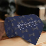 Bridesman Groomsman Personalised Blue Wedding Tie<br><div class="desc">Just add your Bridesman's name and your wedding date to this quirky midnight blue wedding bow tie patterned tie.</div>