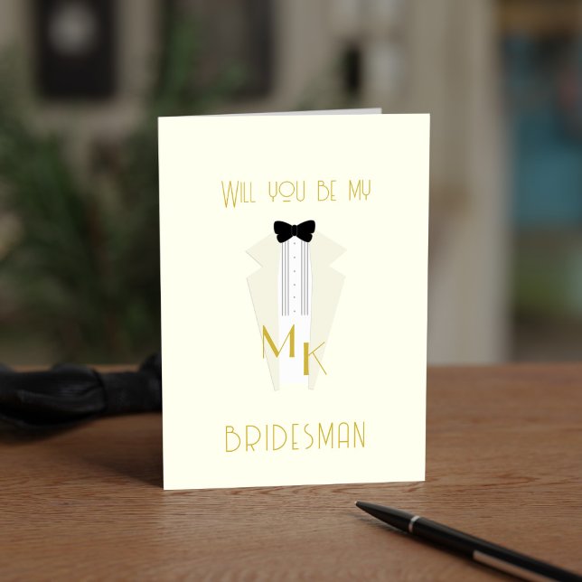 Bridesman Ivory Bridal Party Groomsman Card (Perfect proposal card for your 1920s Bridesman at your Gatsby Wedding. Add your details!)