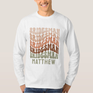 Bridesman sage green brown modern retro 60s simple T-Shirt