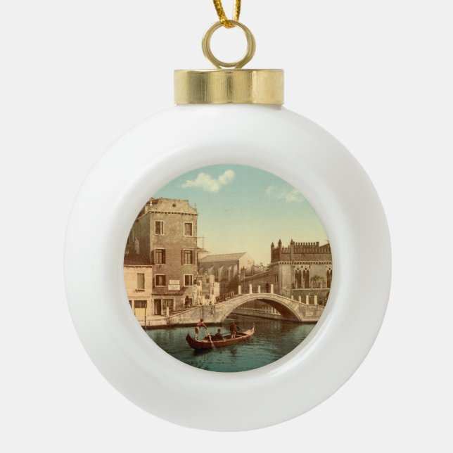 Bridge and Canal, Venice, Italy Ceramic Ball Christmas Ornament (Front)