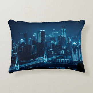 Bridge and city urban architecture at night in Cho Decorative Cushion