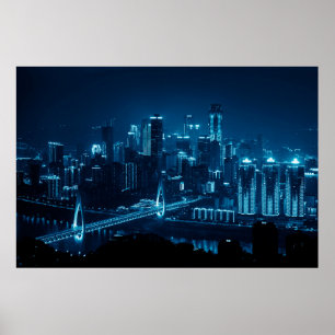 Bridge and city urban architecture at night in Cho Poster
