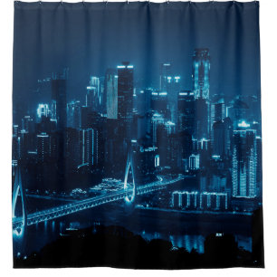 Bridge and city urban architecture at night in Cho Shower Curtain