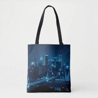 Bridge and city urban architecture at night in Cho Tote Bag