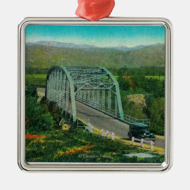 Bridge at Castaic Creek Near Saugus Metal Tree Decoration (Front)