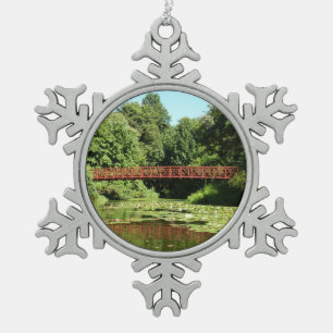 Bridge at Centennial Lake in Ellicott City Snowflake Pewter Christmas Ornament