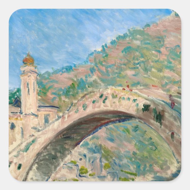 Bridge at Dolceacqua (1884) Claude Monet fine art Square Sticker (Front)