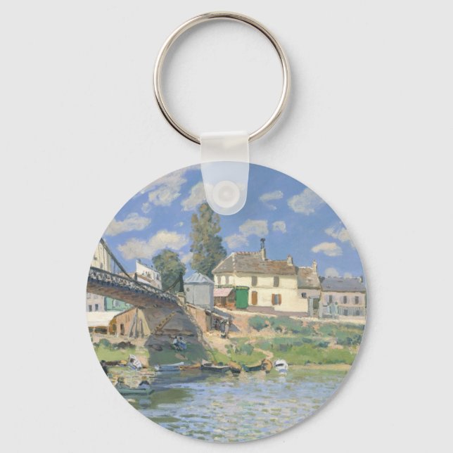 Bridge at Villeneu by Sisley Impressionist Paint Key Ring (Front)