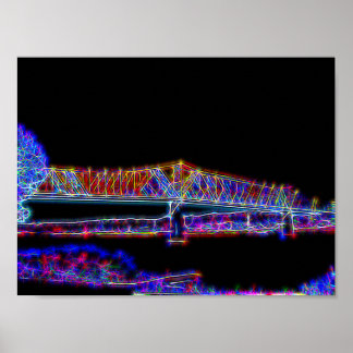 Bridge Crossing Over Ohio River in Neon Lights Poster