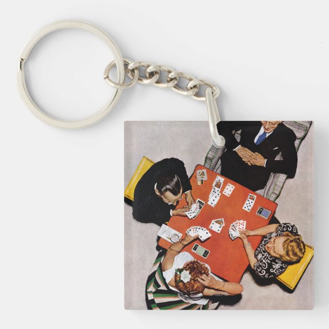 Bridge Game by Norman Rockwell Key Ring (Front)