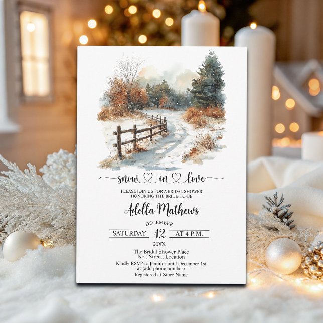 Bridge in Forest Snow in Love Bridal Shower Invitation (Creator Uploaded)