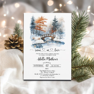Bridge in Forest Snow in Love Bridal Shower Invitation