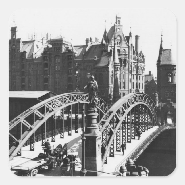 Bridge in the Speicherstadt  Hamburg, c.1910 Square Sticker (Front)