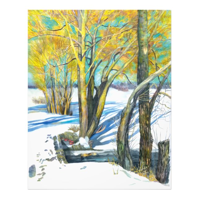 Bridge in the winter Watercolor painting Photo Print (Front)