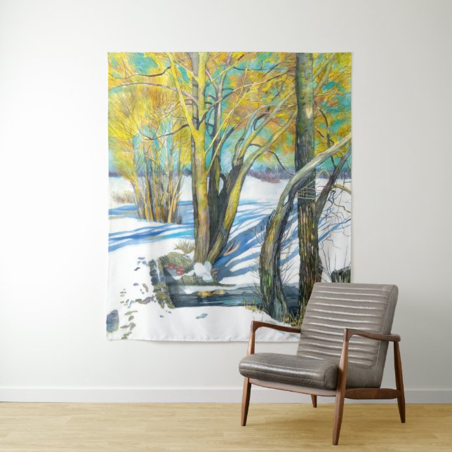 Bridge in the winter Watercolor painting Tapestry (In Situ)