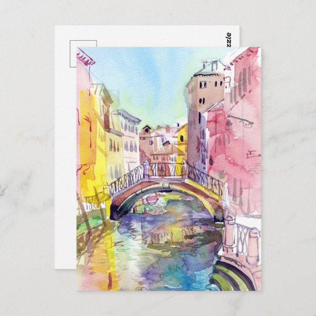 Bridge in Venice, Italy. Watercolor painting art Postcard (Front/Back)