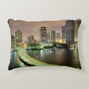 Bridge leads across waterway to downtown Miami Decorative Cushion