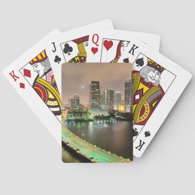 Bridge leads across waterway to downtown Miami Playing Cards (Back)