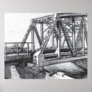 Bridge old pencilart  Monochrome Black & White Poster