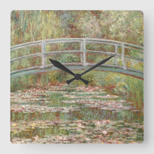 Bridge Over a Pond of Water Lilies Square Wall Clock