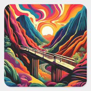 Bridge over ravine 5 square sticker